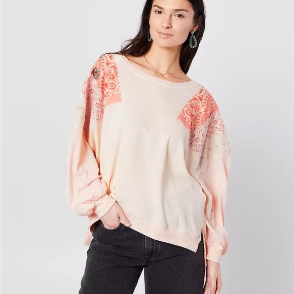 Free People Camiseta Feelin It Boho Patchwork Top in Alabaster Combo W1096 Sz S - Picture 1 of 13
